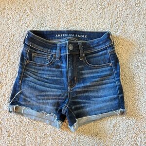 American Eagle Outfitters Women's Blue Denim Shorts - hi rise shortie